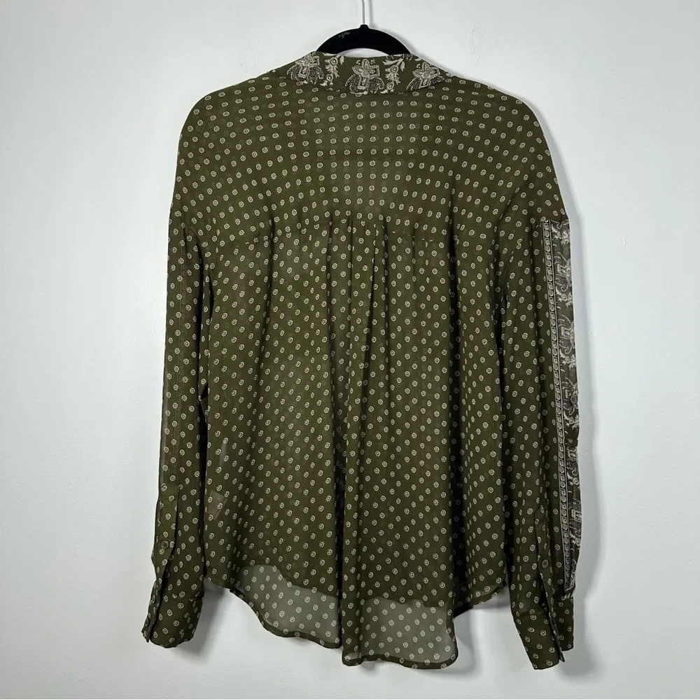Free People Women’s Easy Rider Printed Button Down Sheer Blouse Size M